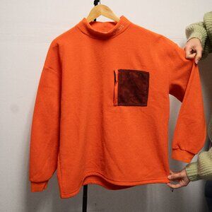 Urban Outfitters Orange Fleece Mock Neck Sweatshirt w/ Zip Pocket